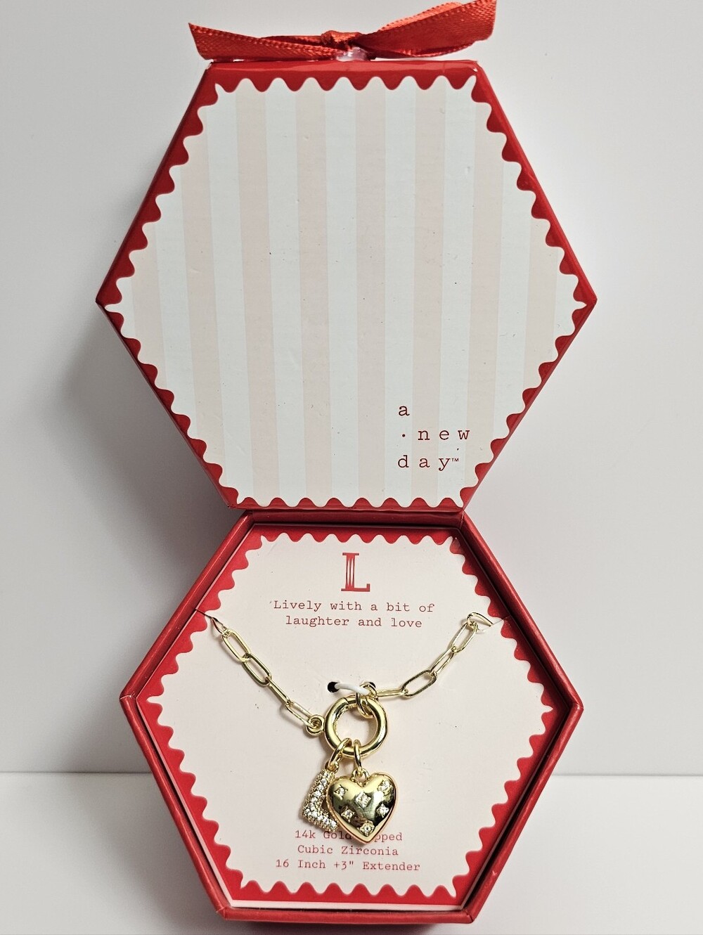 A New Day Womens Intital L Heart charm Jewelry 14k necklace chain pendant NEW
